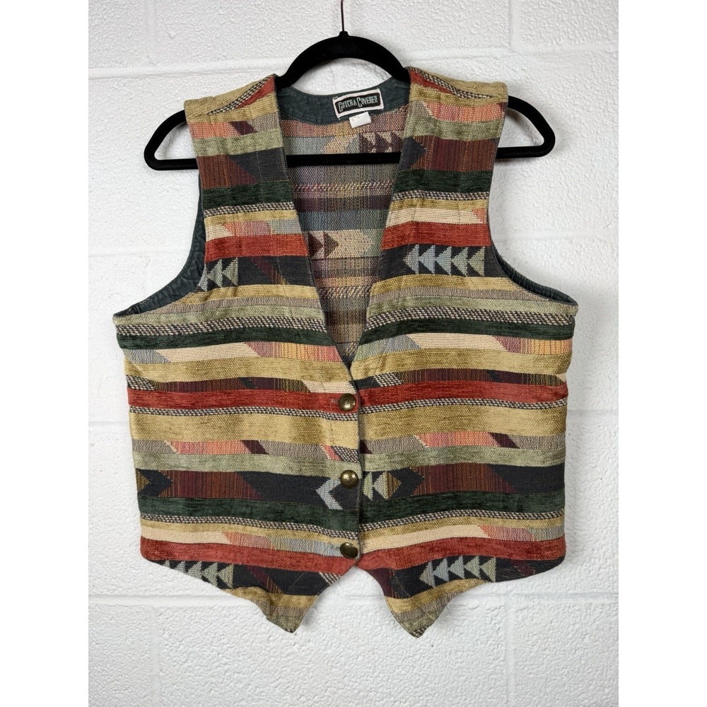 Vintage Gotcha Covered Tapestry Vest M 90s Southwestern Boho Western